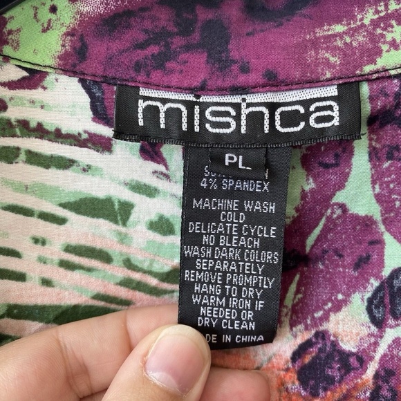 Mishca Wrap blouse Womens Petite L Colorful Abstract Tie Front Top Peplum - Picture 5 of 11